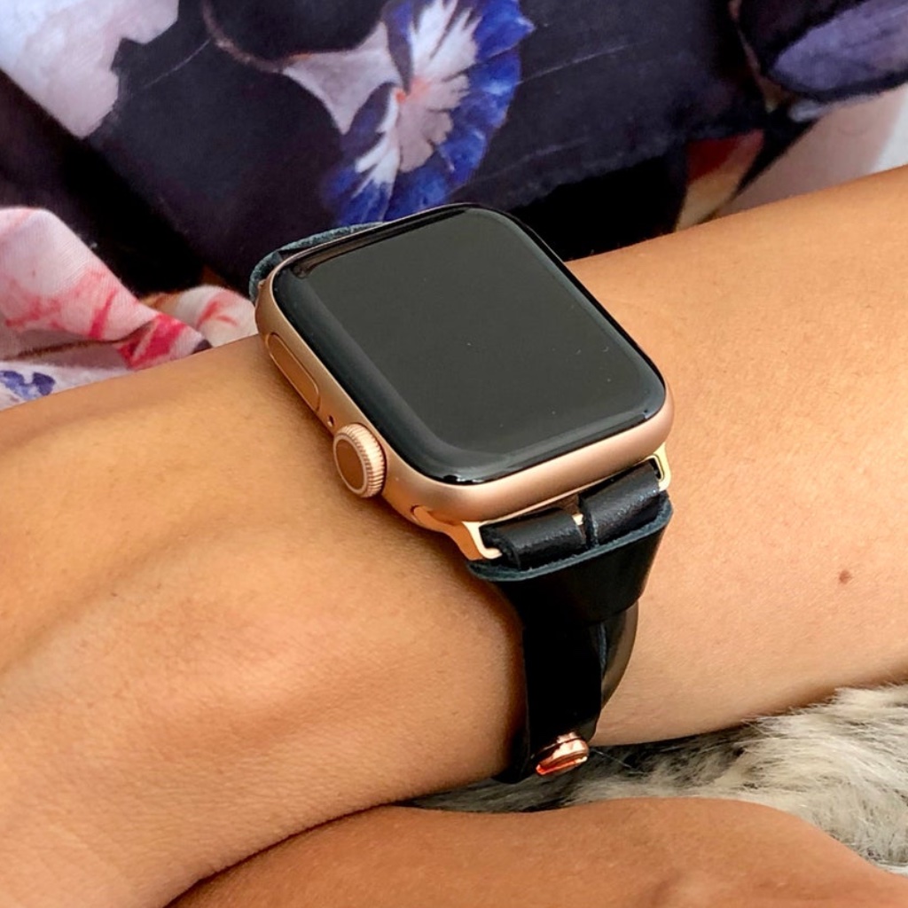 Iwatch Bracelet Black Italian Slim Leather Strap